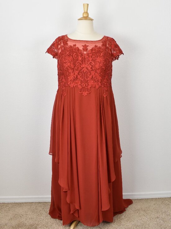 Azazie Dresses & Skirts - Azazie RUST Short Sleeve Lace Chiffon Dress - 22